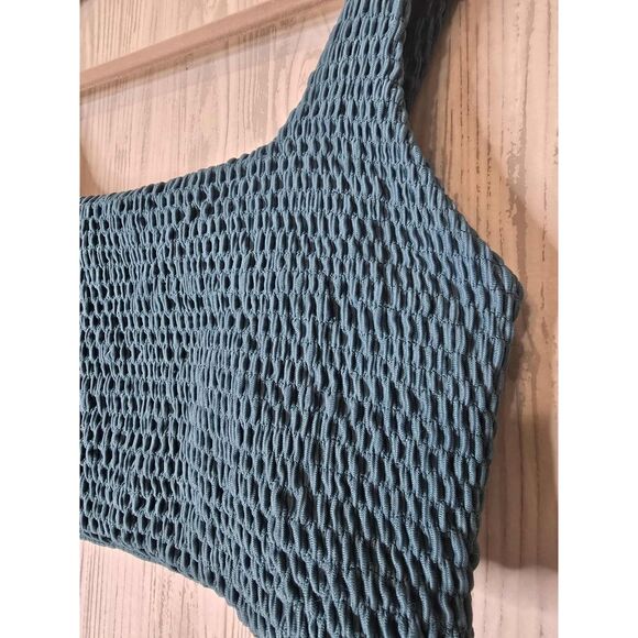 Aila Blue Pixie Bikini Top | Smocked Textured Swim Top | Size M - Picture 9 of 10